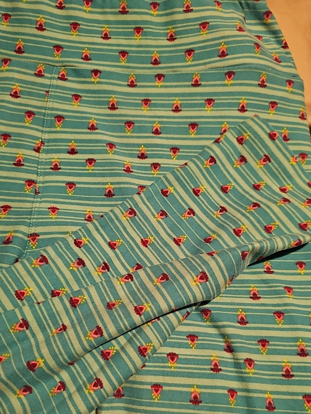 LuLaRoe Teal Striped Leggings with Pink,Purple And Yellow Floral Accents